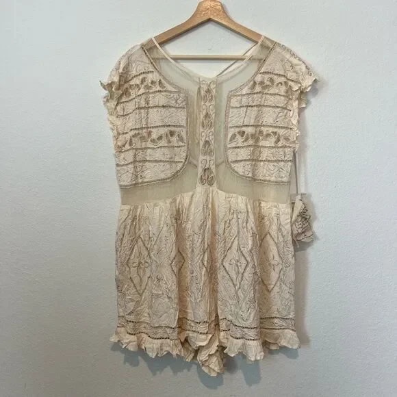 Free People Ivory Between Dreams Embroidered Romper Women's Size Medium NWT - Picture 2 of 6